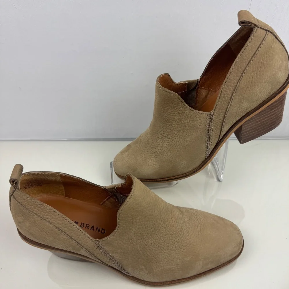 Lucky Brand Vennia‎ Ankle Booties Leather Block Heel Casual Tan Women Size 6.5